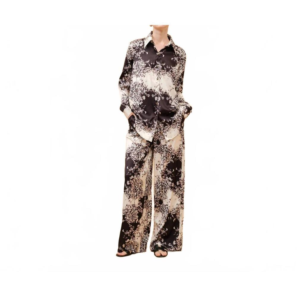 NEW INA FASHION long sleeve printed blouse in black multi